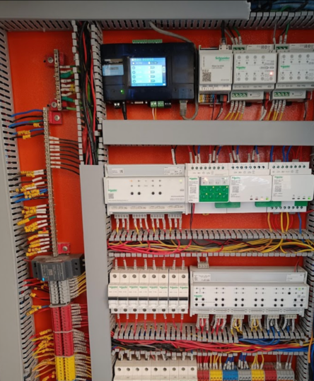 Single Contol-X controller managing 8 mushroom grow rooms — fully wired electrical panel installation